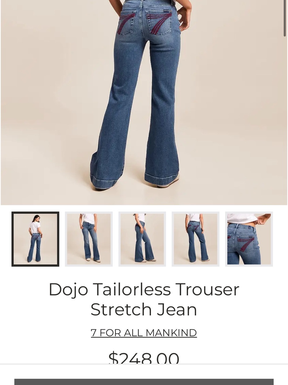 7 For All Mankind Women’s Blue Straight-Leg Jeans with Red Back-Pocket Stitching - Picture 2 of 2